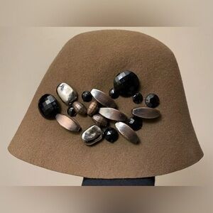 LORENZO brown tan wool bucket hat rhinestones Small Medium S M Italy